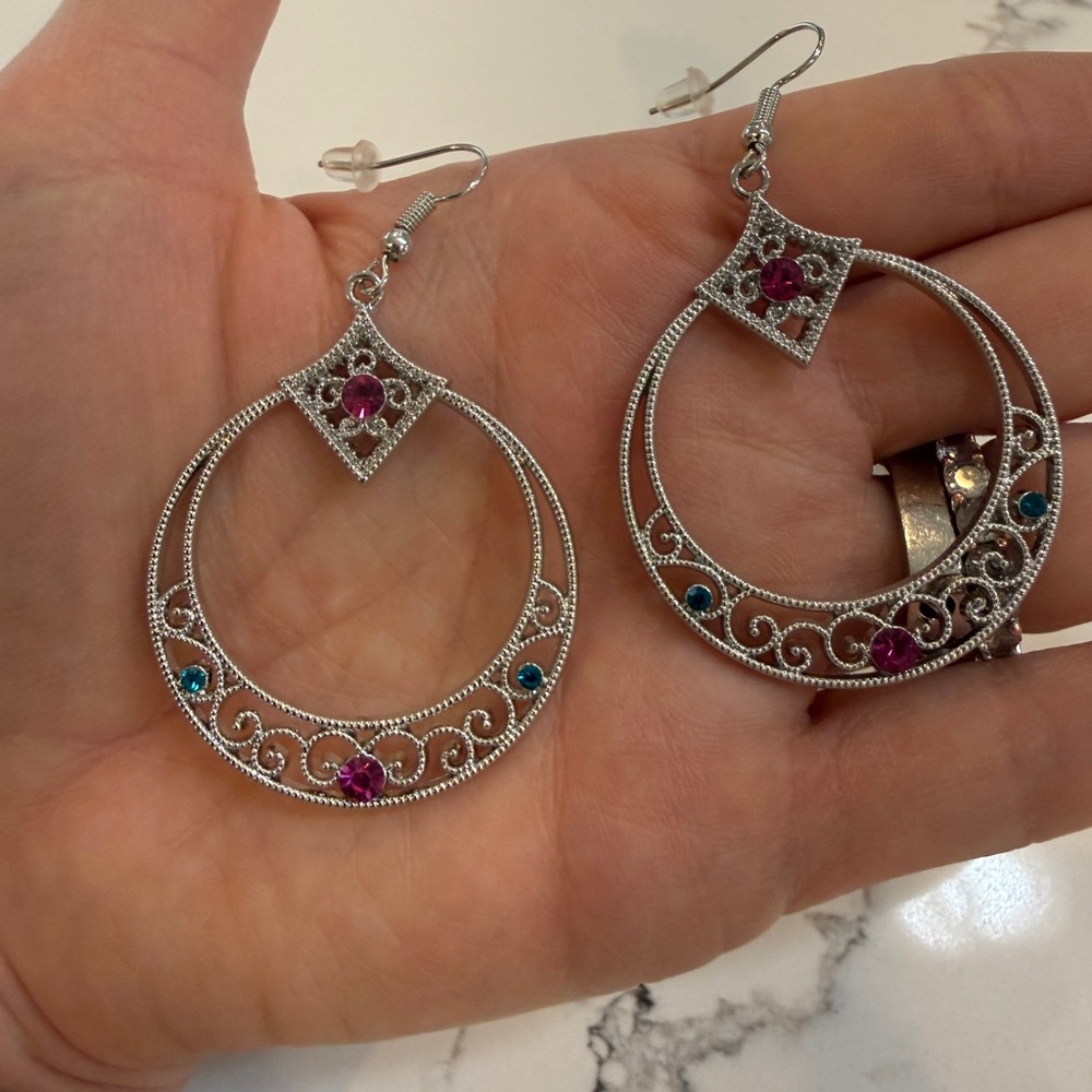 Elegant Silver and Pink Hoop Earrings